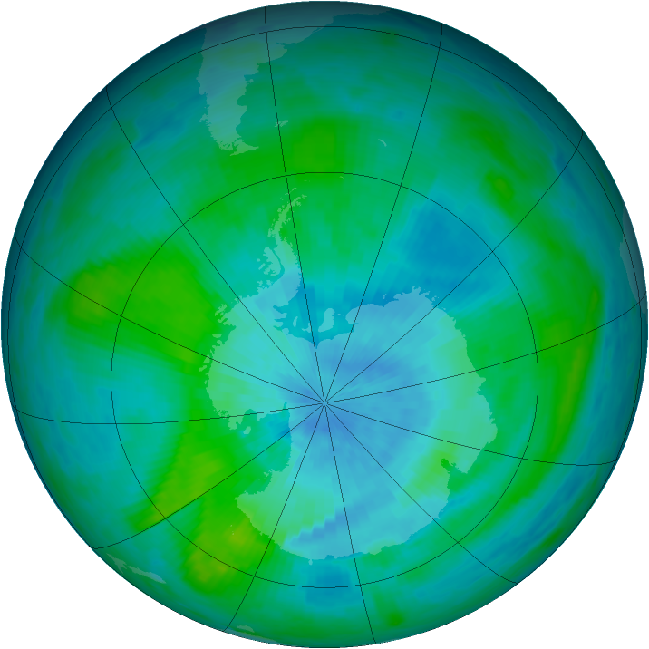 Antarctic ozone map for 10 March 1989